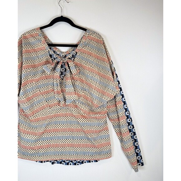 Marni H&M Womens Top Blue Geometric Two Tone V Neck Long Sleeve Blouse Size 10 - Picture 8 of 11